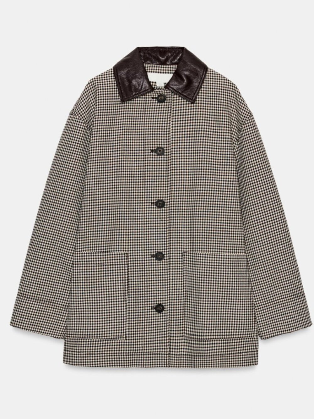 HOUNDSTOOTH FAUX LEATHER TRIM JACKET by Zara